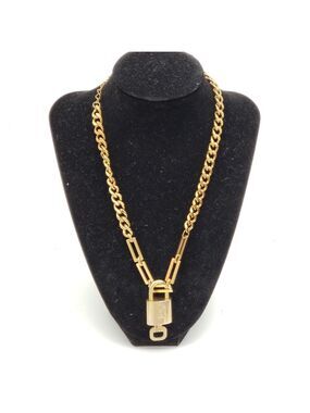Authentic Louis Vuitton Gold Padlock Pendant W/ Unbranded Stainless Steel Chain